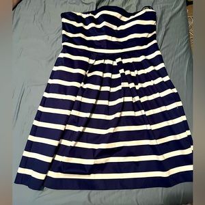 Strapless Navy Blue and White dress with pockets